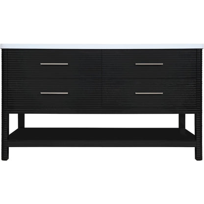 Oakwell 60" Black Engineered Stone And Solid Wood Bathroom Vanity
