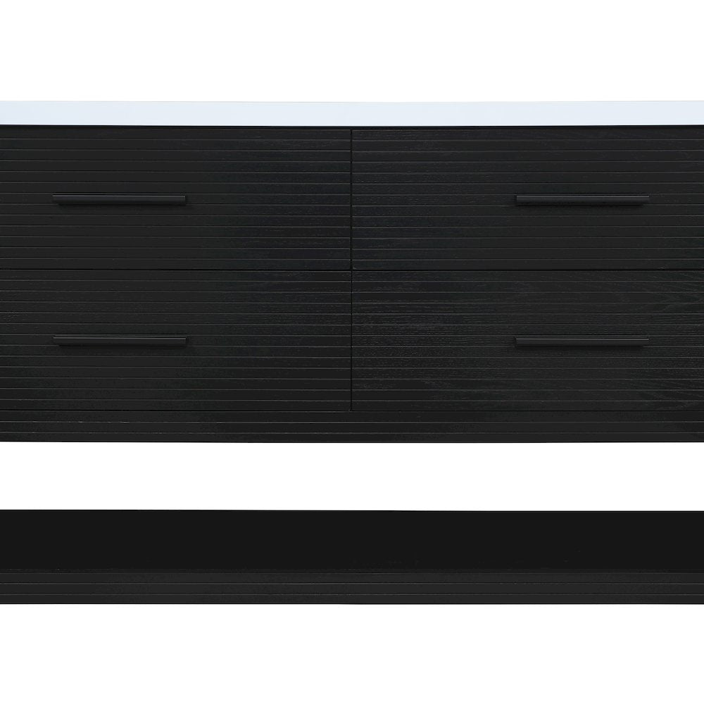 Oakwell 60" Black Engineered Stone And Solid Wood Bathroom Vanity