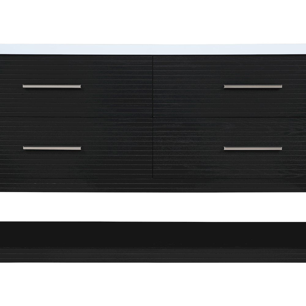 Oakwell 60" Black Engineered Stone And Solid Wood Bathroom Vanity