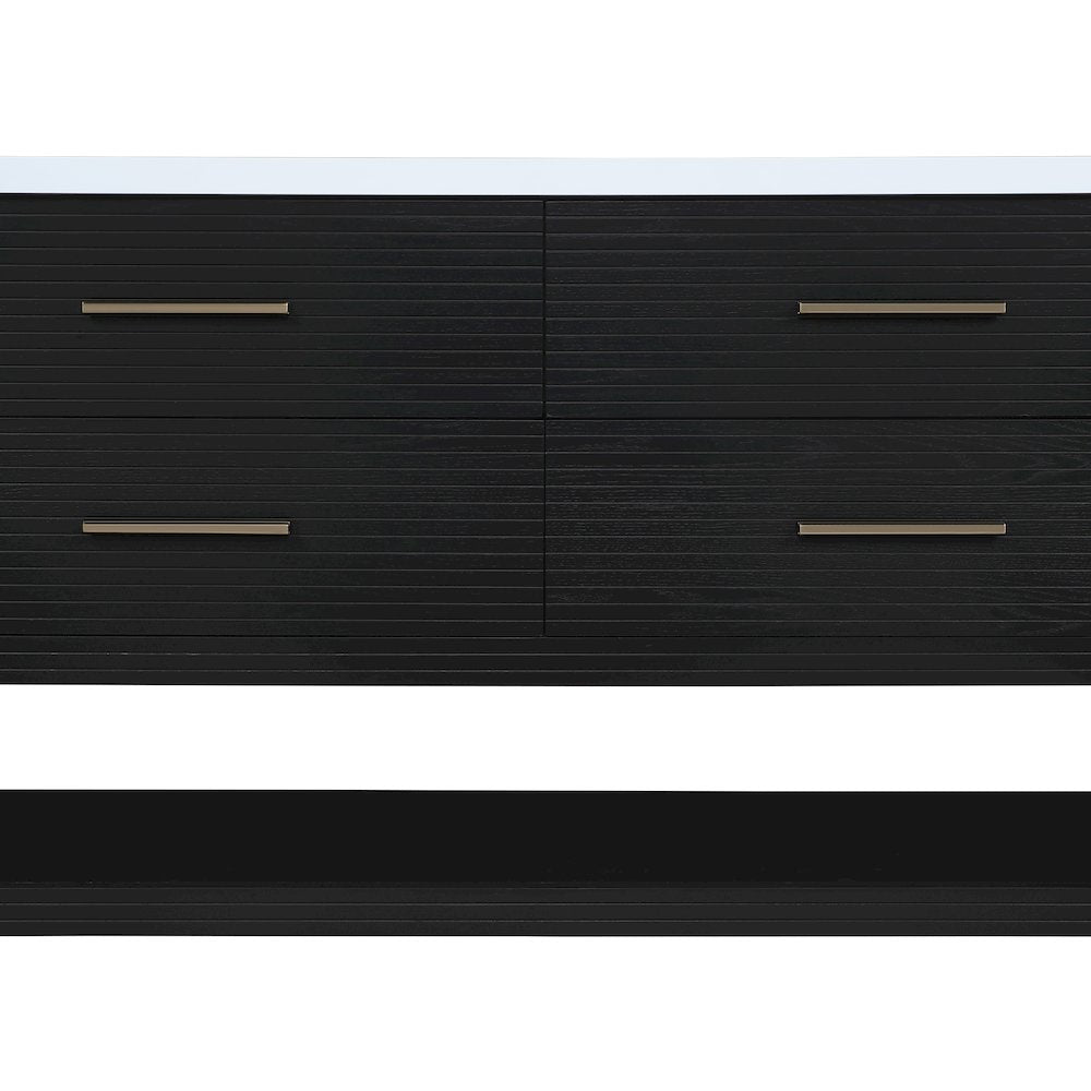 Oakwell 60" Black Engineered Stone And Solid Wood Bathroom Vanity