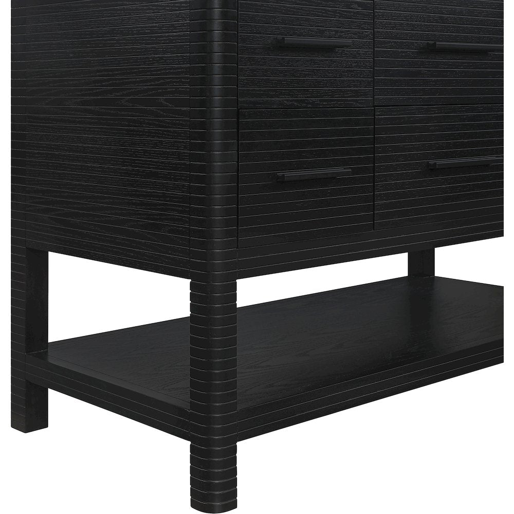 Oakwell 60" Black Engineered Stone And Solid Wood Bathroom Vanity