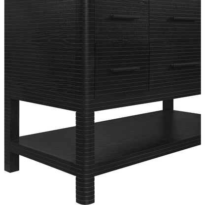 Oakwell 60" Black Engineered Stone And Solid Wood Bathroom Vanity