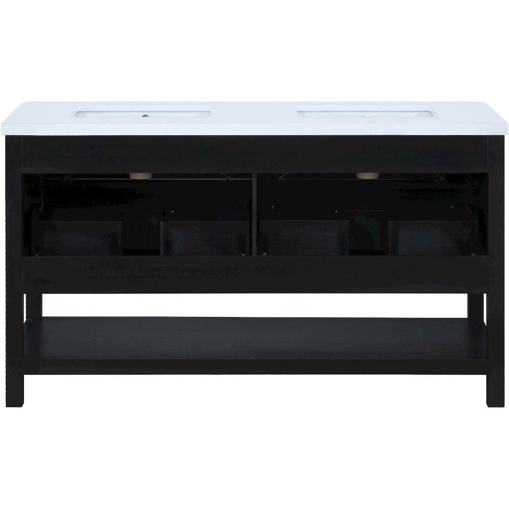 Oakwell 60" Black Engineered Stone And Solid Wood Bathroom Vanity