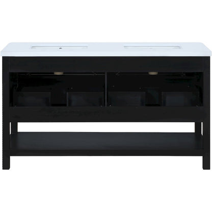 Oakwell 60" Black Engineered Stone And Solid Wood Bathroom Vanity