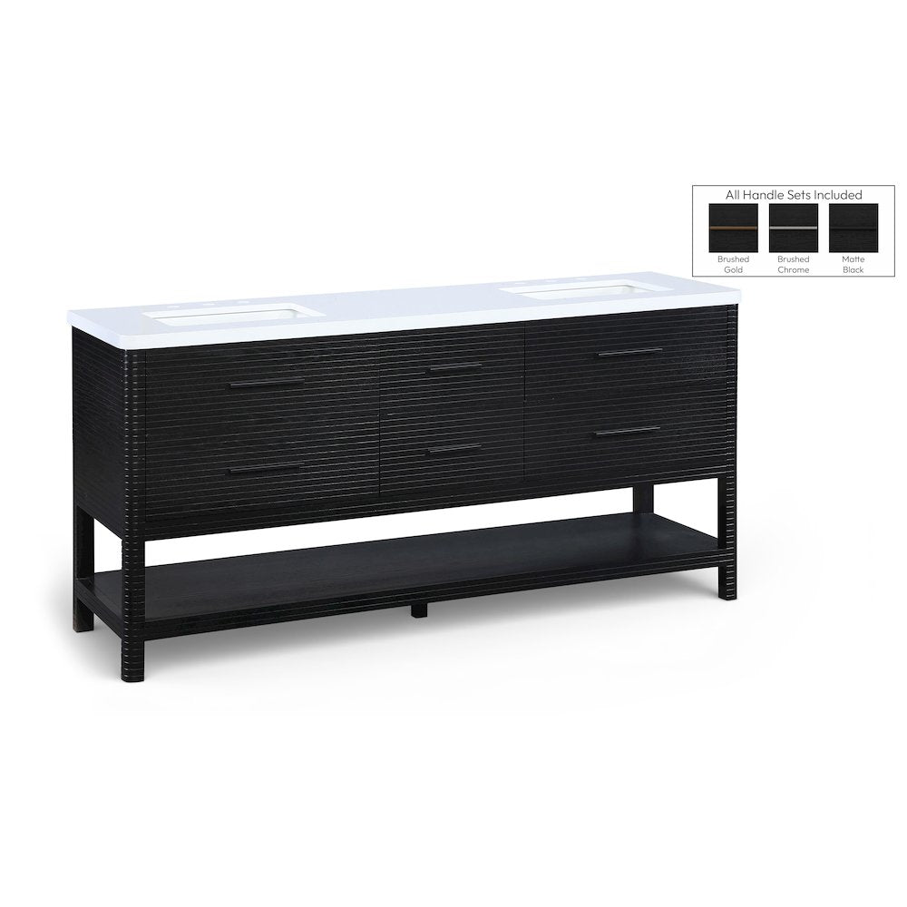Oakwell 72" Black Engineered Stone And Solid Wood Bathroom Vanity
