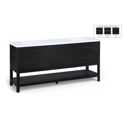 Oakwell 72" Black Engineered Stone And Solid Wood Bathroom Vanity