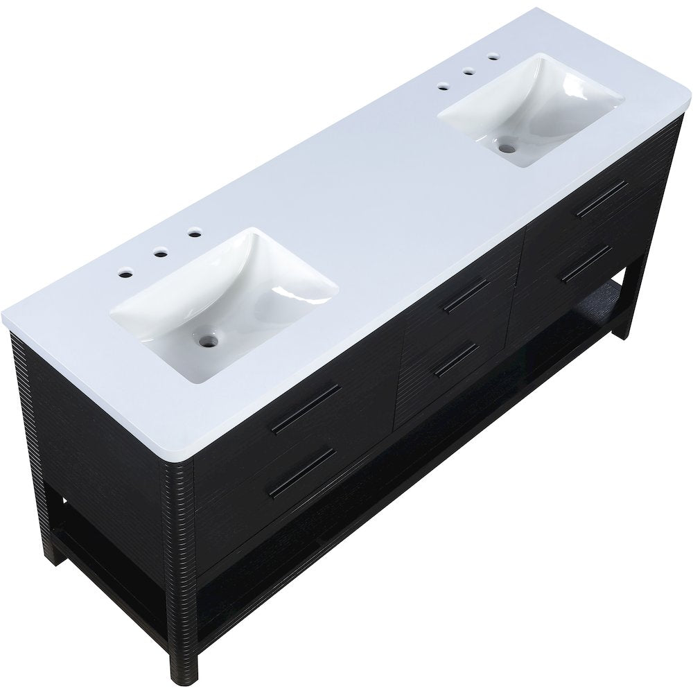 Oakwell 72" Black Engineered Stone And Solid Wood Bathroom Vanity