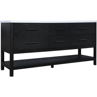 Oakwell 72" Black Engineered Stone And Solid Wood Bathroom Vanity