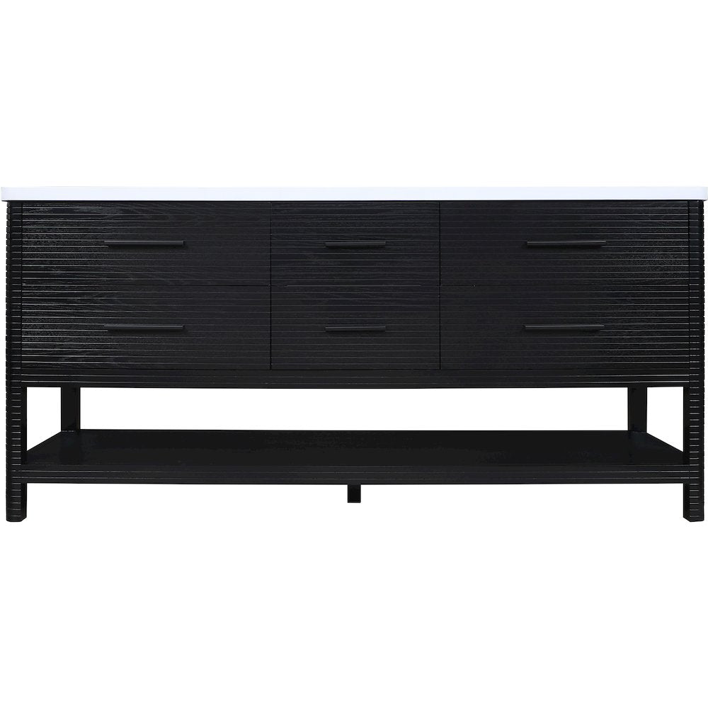Oakwell 72" Black Engineered Stone And Solid Wood Bathroom Vanity