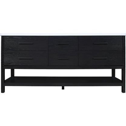 Oakwell 72" Black Engineered Stone And Solid Wood Bathroom Vanity