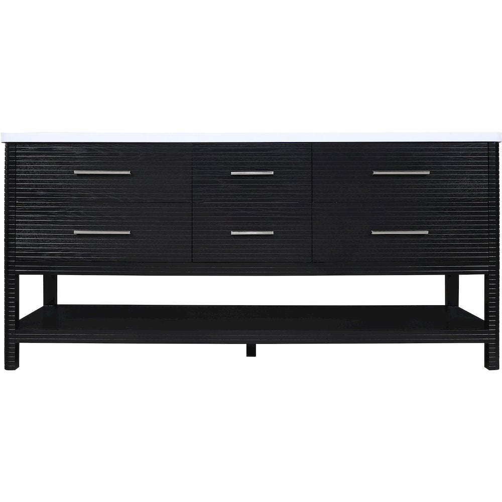 Oakwell 72" Black Engineered Stone And Solid Wood Bathroom Vanity