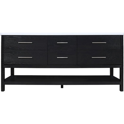 Oakwell 72" Black Engineered Stone And Solid Wood Bathroom Vanity