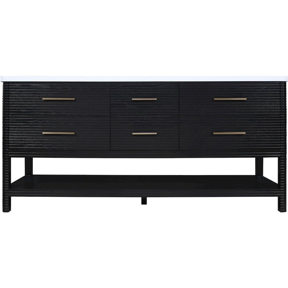 Oakwell 72" Black Engineered Stone And Solid Wood Bathroom Vanity