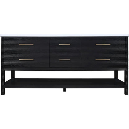 Oakwell 72" Black Engineered Stone And Solid Wood Bathroom Vanity