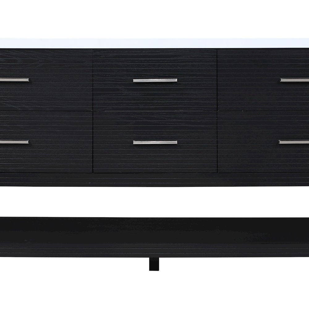 Oakwell 72" Black Engineered Stone And Solid Wood Bathroom Vanity
