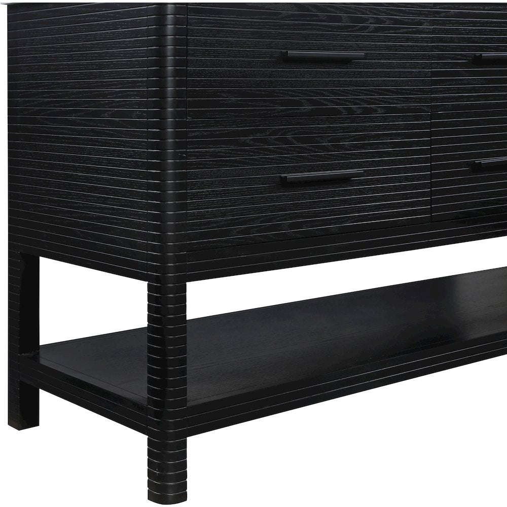 Oakwell 72" Black Engineered Stone And Solid Wood Bathroom Vanity