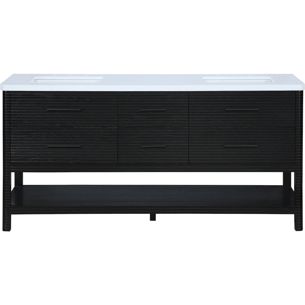 Oakwell 72" Black Engineered Stone And Solid Wood Bathroom Vanity