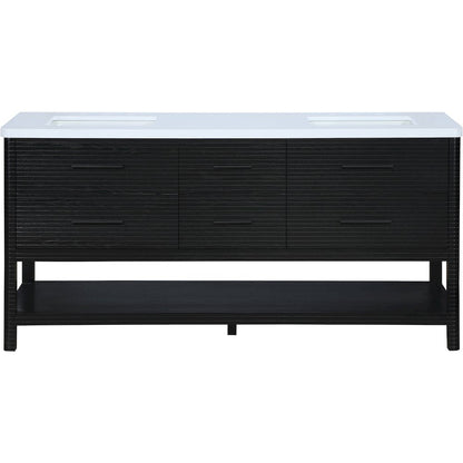 Oakwell 72" Black Engineered Stone And Solid Wood Bathroom Vanity
