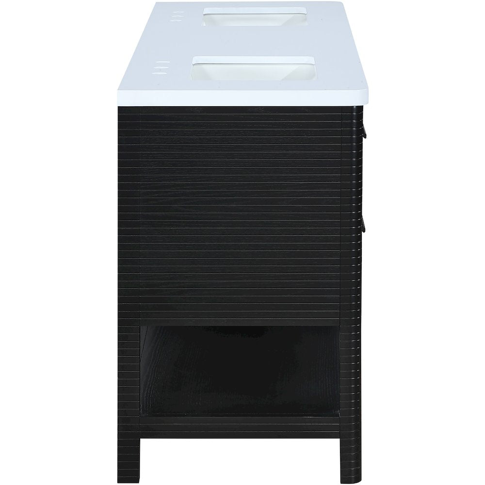 Oakwell 72" Black Engineered Stone And Solid Wood Bathroom Vanity