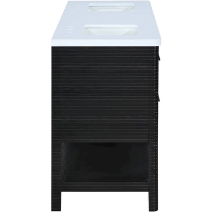 Oakwell 72" Black Engineered Stone And Solid Wood Bathroom Vanity