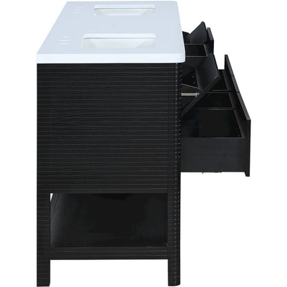 Oakwell 72" Black Engineered Stone And Solid Wood Bathroom Vanity