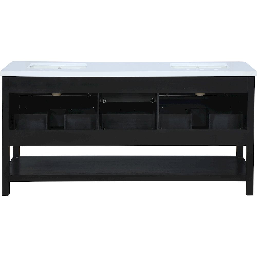 Oakwell 72" Black Engineered Stone And Solid Wood Bathroom Vanity