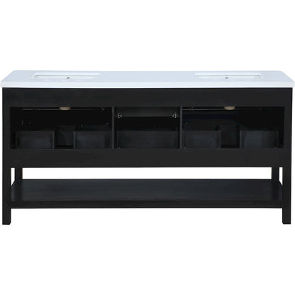 Oakwell 72" Black Engineered Stone And Solid Wood Bathroom Vanity