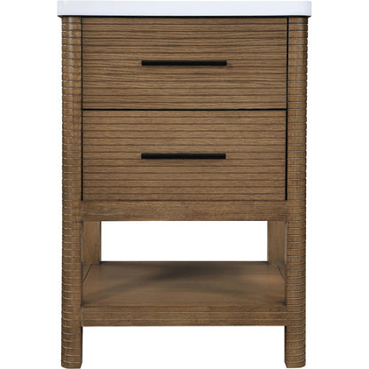 Oakwell 24" Brown Engineered Stone And Solid Wood Bathroom Vanity