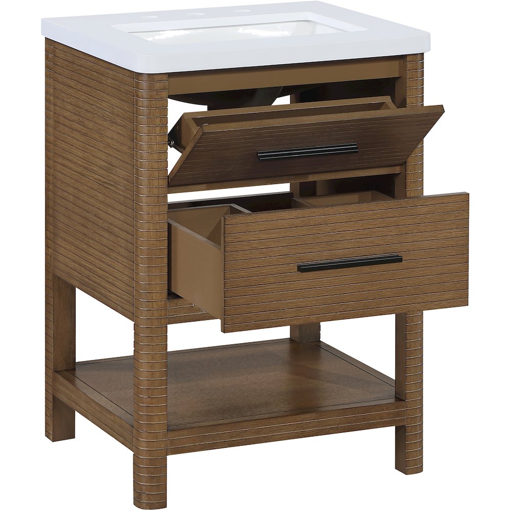 Oakwell 24" Brown Engineered Stone And Solid Wood Bathroom Vanity