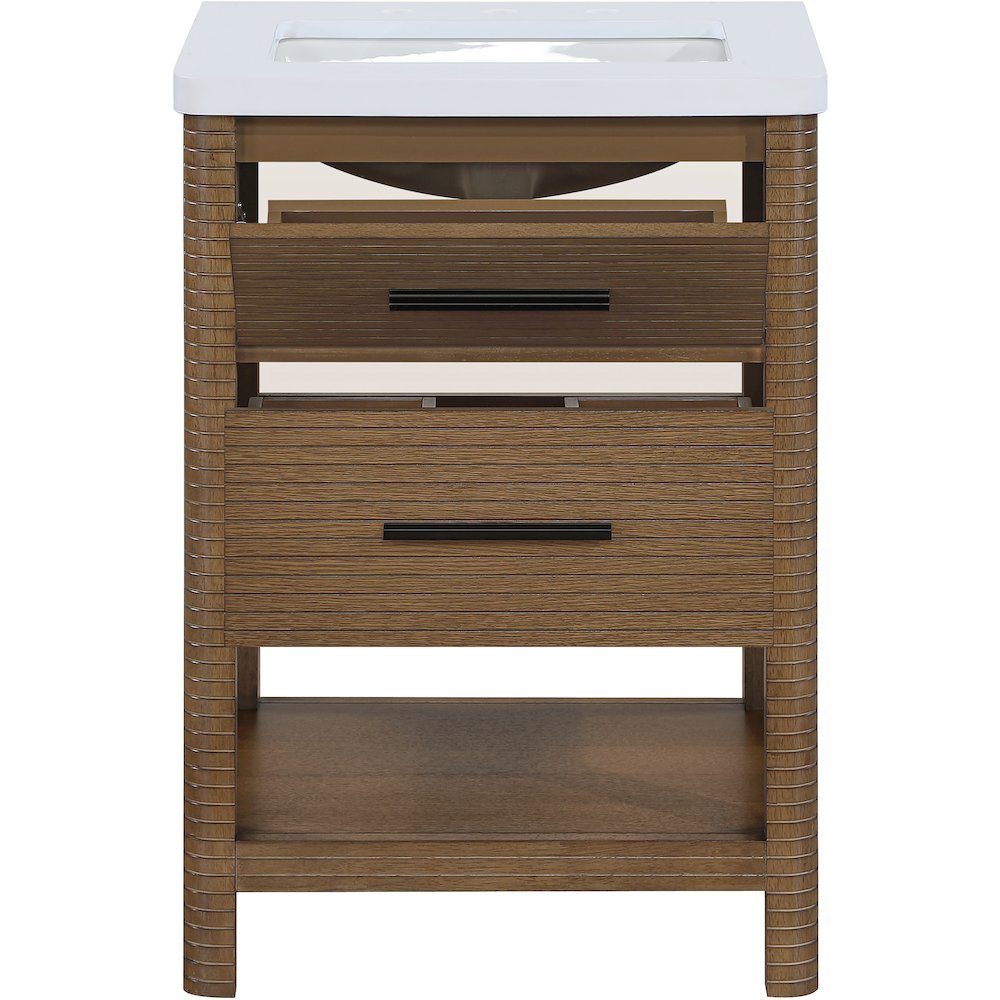 Oakwell 24" Brown Engineered Stone And Solid Wood Bathroom Vanity