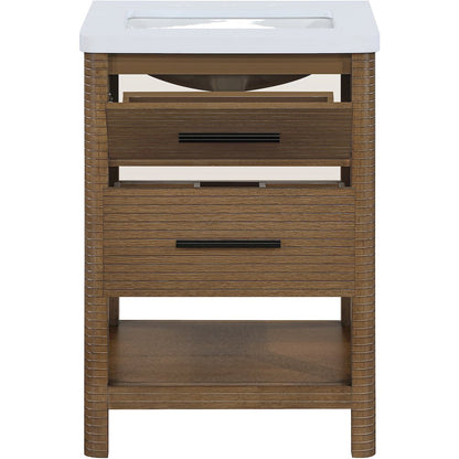 Oakwell 24" Brown Engineered Stone And Solid Wood Bathroom Vanity