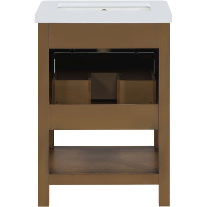 Oakwell 24" Brown Engineered Stone And Solid Wood Bathroom Vanity