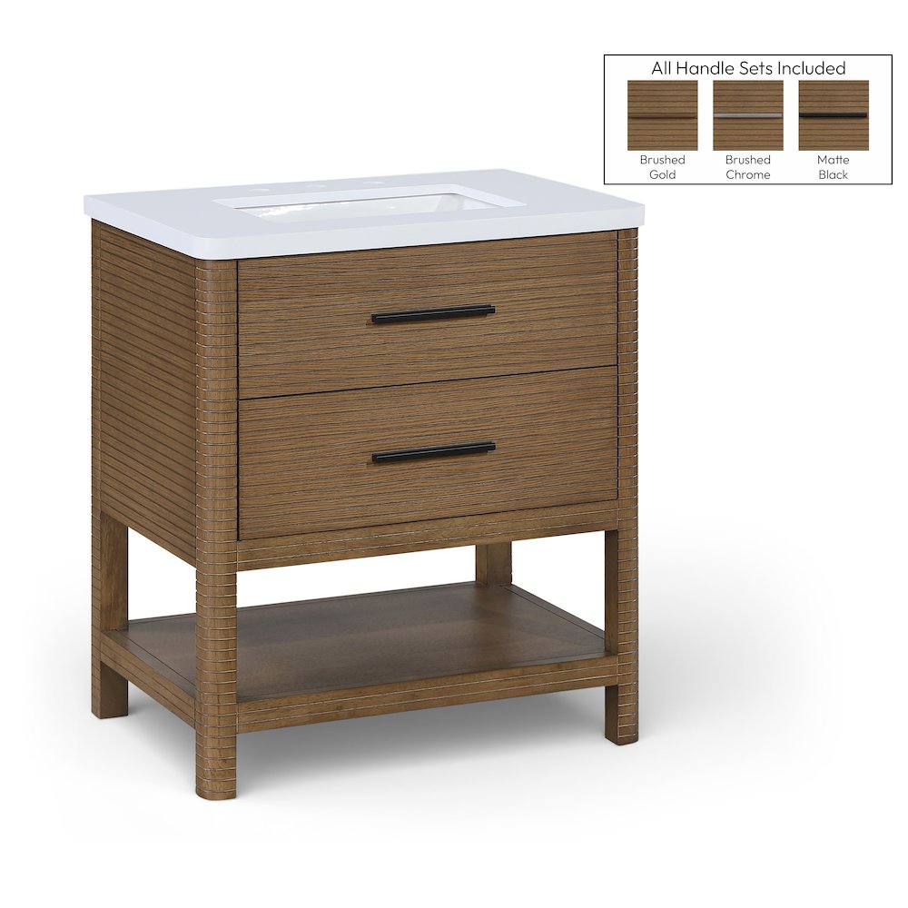 Oakwell 30" Brown Engineered Stone And Solid Wood Bathroom Vanity