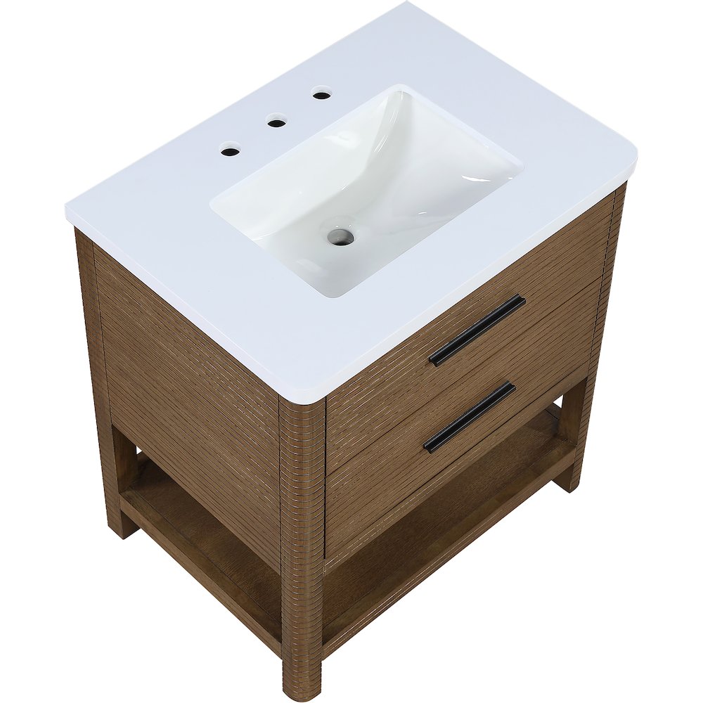 Oakwell 30" Brown Engineered Stone And Solid Wood Bathroom Vanity