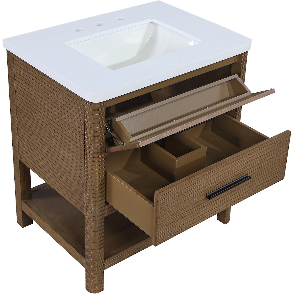 Oakwell 30" Brown Engineered Stone And Solid Wood Bathroom Vanity