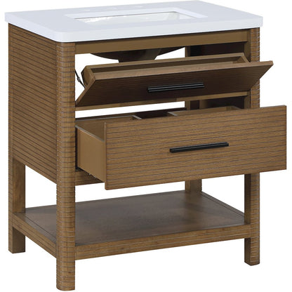 Oakwell 30" Brown Engineered Stone And Solid Wood Bathroom Vanity