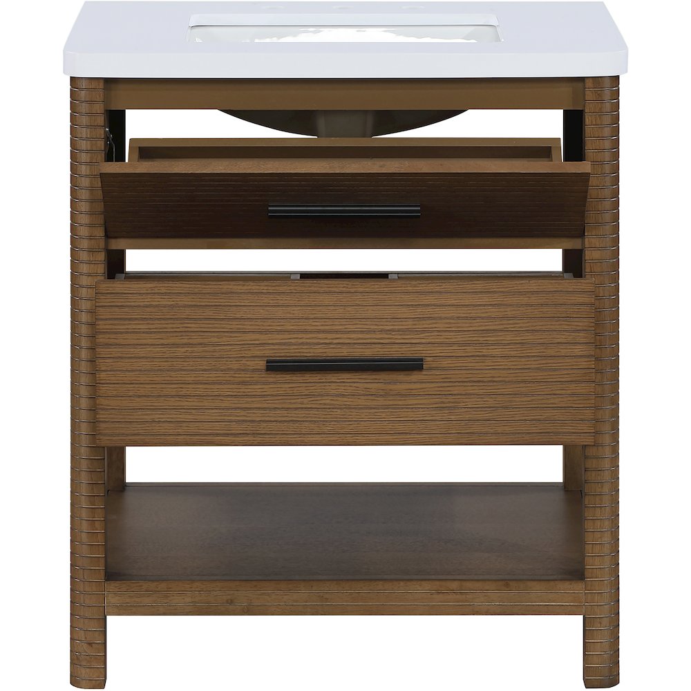 Oakwell 30" Brown Engineered Stone And Solid Wood Bathroom Vanity