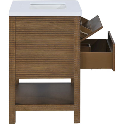 Oakwell 30" Brown Engineered Stone And Solid Wood Bathroom Vanity