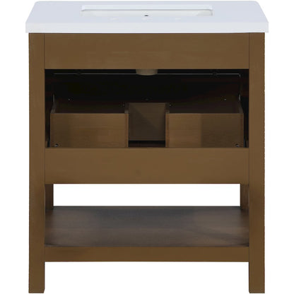 Oakwell 30" Brown Engineered Stone And Solid Wood Bathroom Vanity