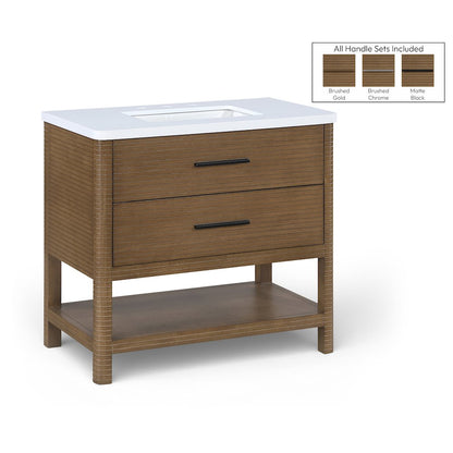Oakwell 36" Brown Engineered Stone And Solid Wood Bathroom Vanity