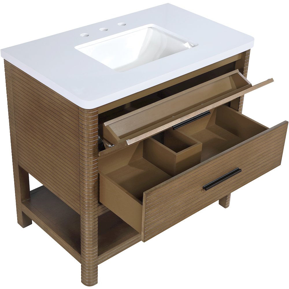 Oakwell 36" Brown Engineered Stone And Solid Wood Bathroom Vanity