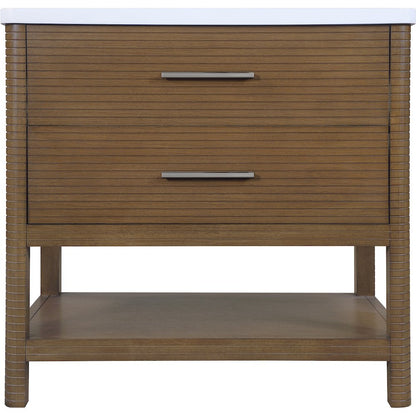 Oakwell 36" Brown Engineered Stone And Solid Wood Bathroom Vanity