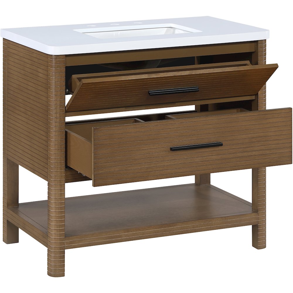 Oakwell 36" Brown Engineered Stone And Solid Wood Bathroom Vanity