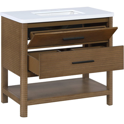 Oakwell 36" Brown Engineered Stone And Solid Wood Bathroom Vanity
