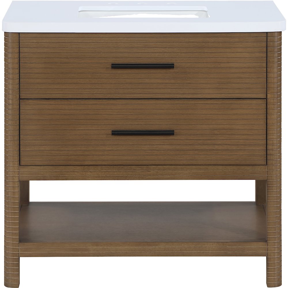 Oakwell 36" Brown Engineered Stone And Solid Wood Bathroom Vanity