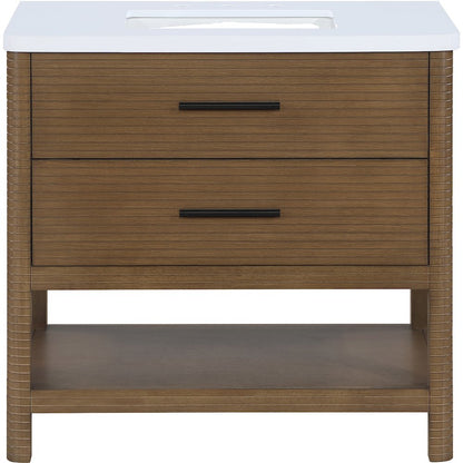 Oakwell 36" Brown Engineered Stone And Solid Wood Bathroom Vanity