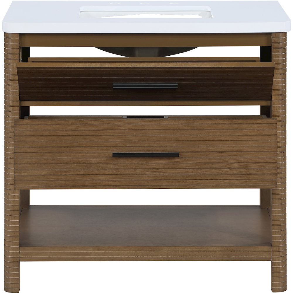 Oakwell 36" Brown Engineered Stone And Solid Wood Bathroom Vanity