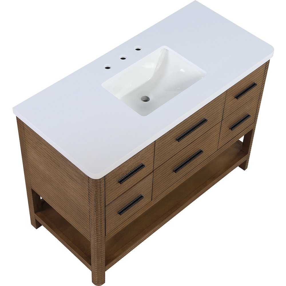 Oakwell 48" Brown Engineered Stone And Solid Wood Bathroom Vanity