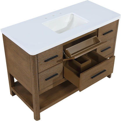 Oakwell 48" Brown Engineered Stone And Solid Wood Bathroom Vanity