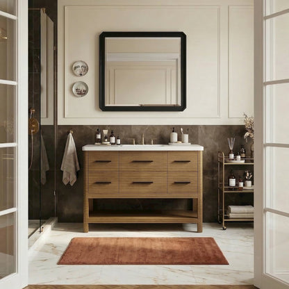 Oakwell 48" Brown Engineered Stone And Solid Wood Bathroom Vanity